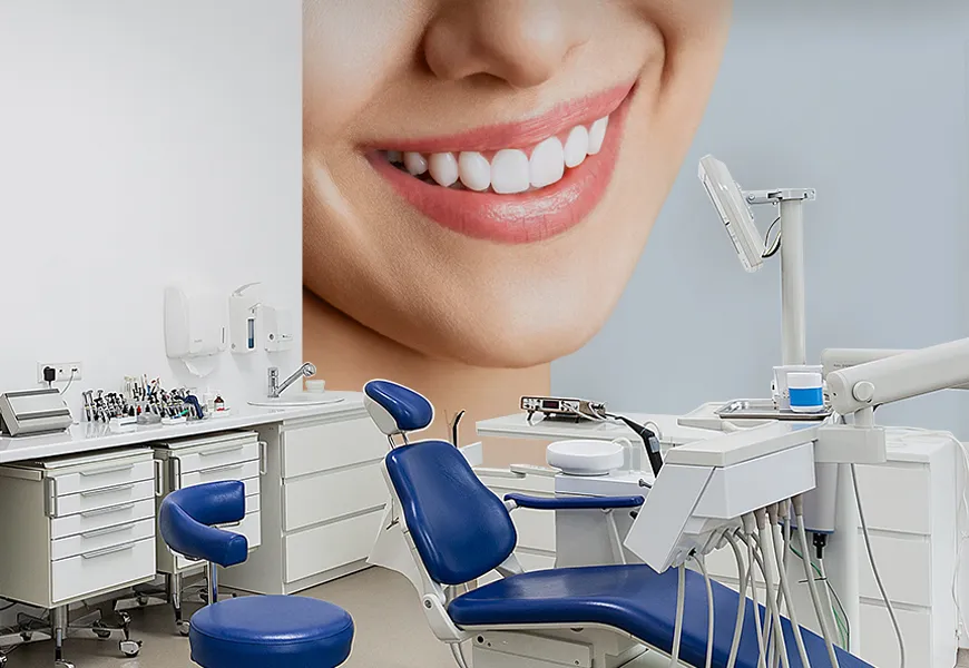 کاغذ دیواری سه بعدی مطب دندانپزشکی طرح لبخند زیبا